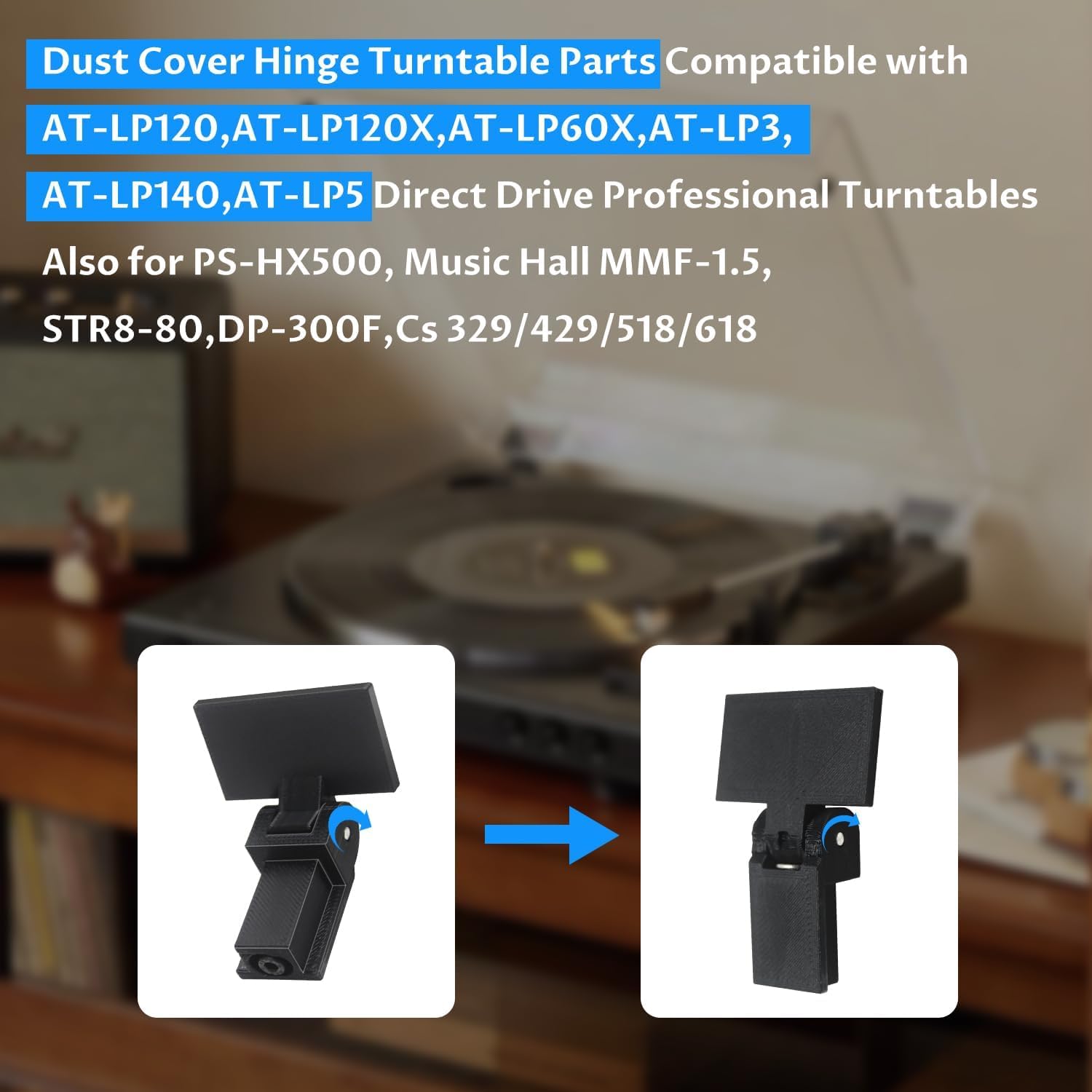 Bisagras de repuesto para cubierta antipolvo para AT-PL120, AT-LP120-USB, AT-LP120XUSB, at-LP3, at-LP5, AT-LP140, apto para tocadiscos Stanton STR8-60, STR8-80, 2 piezas