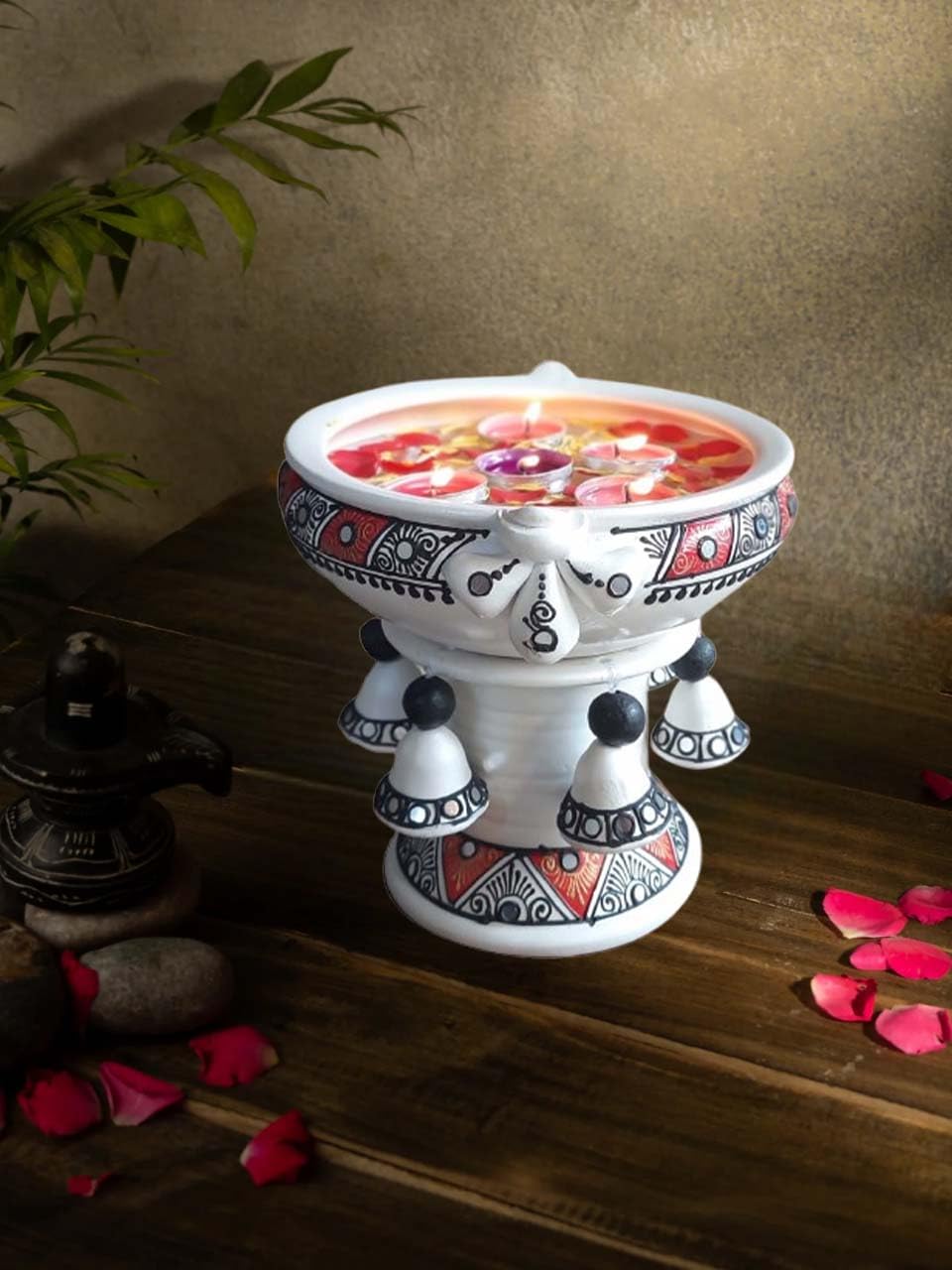 Handmade Terracotta Painter Decorative Flower Pot/Urli/Urli with Stand (Small)-image-42