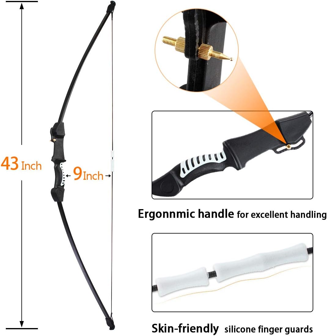 Rtemis 43 Inch Recurve Bow and Arrows Set Longbow Kit wih Bow SightArchery Kit 18 Lb for Adult Beginners Youth Teen Gifts Outdoor Sports Hunting