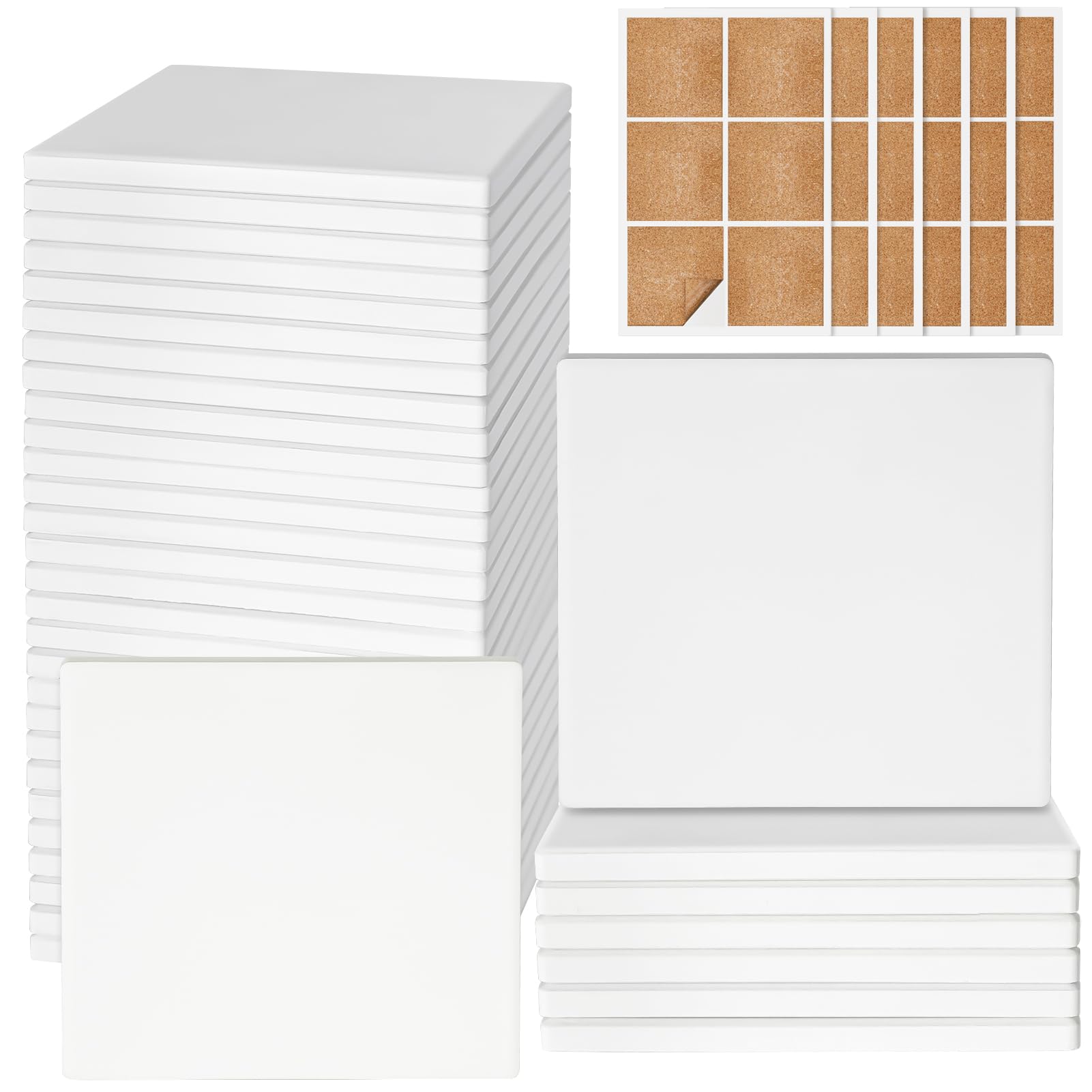 Ceramic Tiles for Crafts, GOH DODD 36 Pack Unglazed Blank Coasters with Cork Backing for Alcohol Ink Painting Acrylic Pouring Art Projects Housewarming Gifts Wedding School Education, Square, 4 Inch
