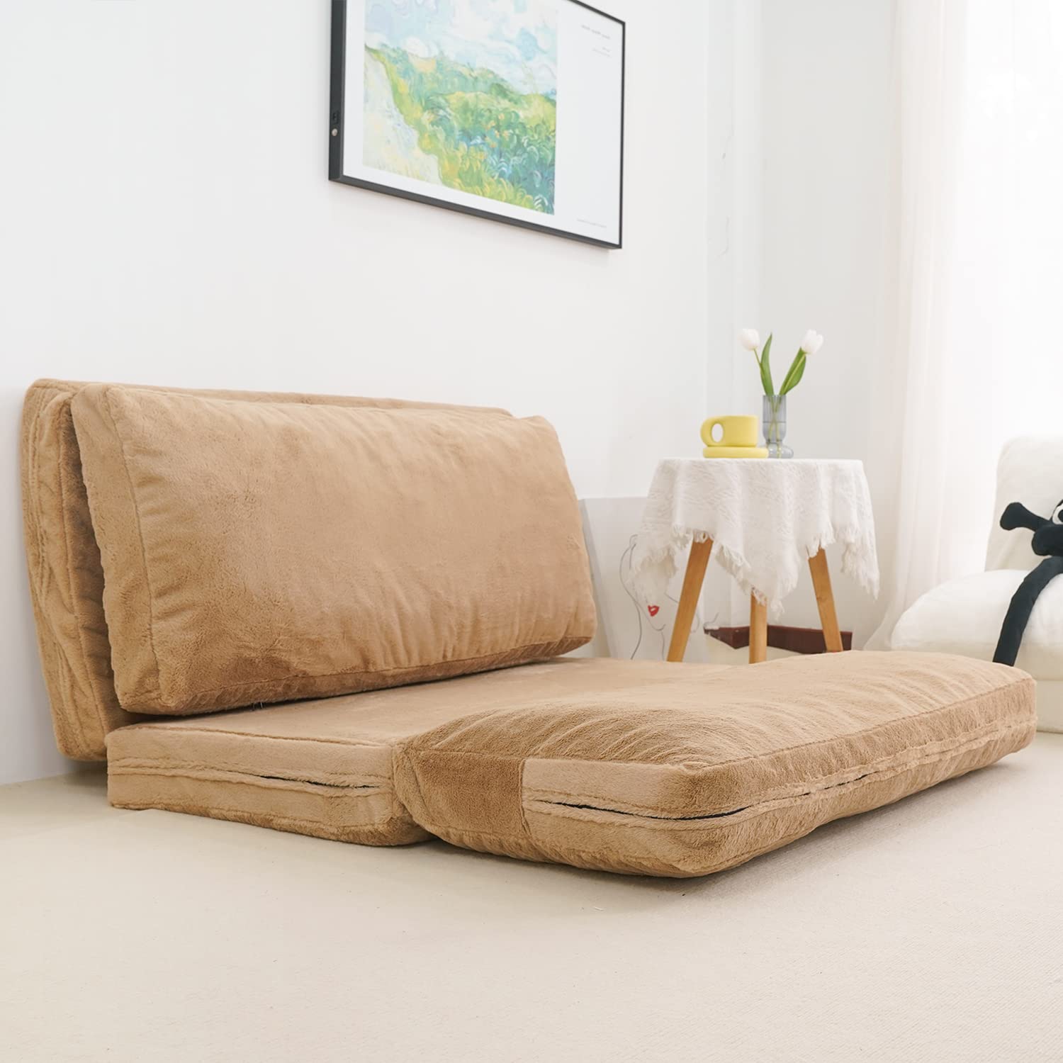 N&V Medium Folding Matress Sofa Bean Bag Bed, Foam Filling Folding Matress Sofa, Includes Removable and Machine Washable Cover, Soft Premium Faux Fur, Medium, Brown