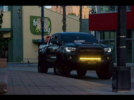 LASFIT 32 inch Amber LED Light Bar 8650LM/2000K Slim Single Row Offroad Bar