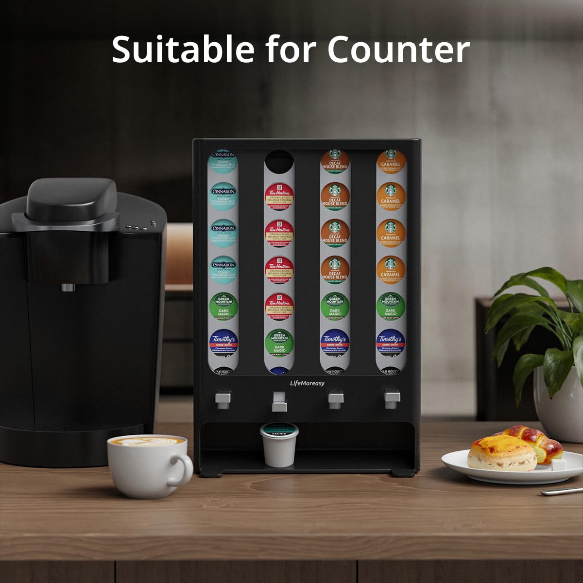 LifeMoreasy Soporte de almacenamiento creativo para cápsulas de café K, dispensador de cápsulas K, organizador de tazas K para 28 cápsulas