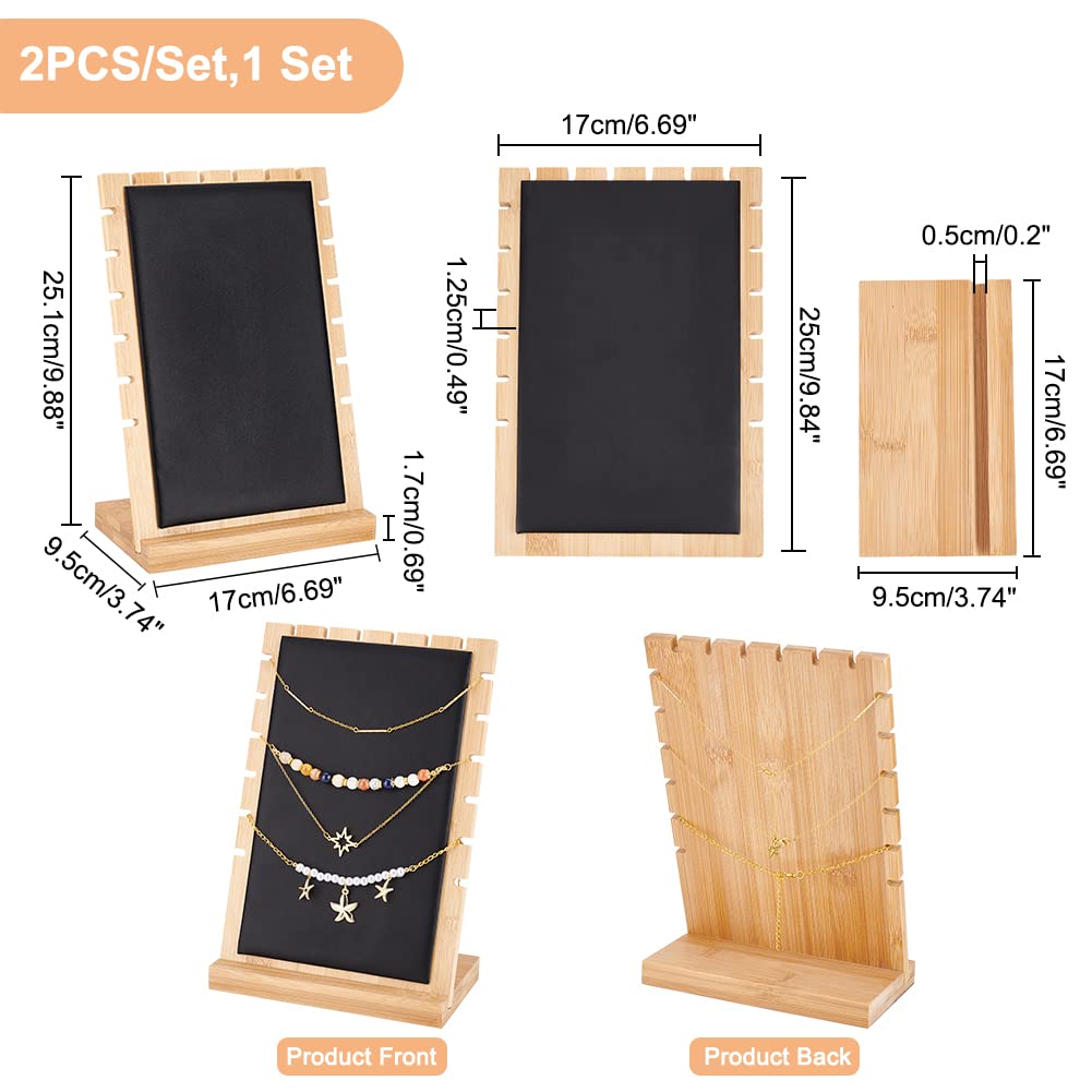 PH PandaHall Halskettinghouder van hout, 9 sleuven, sieradenstandaard, tafeldisplay, houten ketting, organizer, halsketting met zwart leer, voor halskettingen, sieraden, 9,5 x 17 x 25 cm
