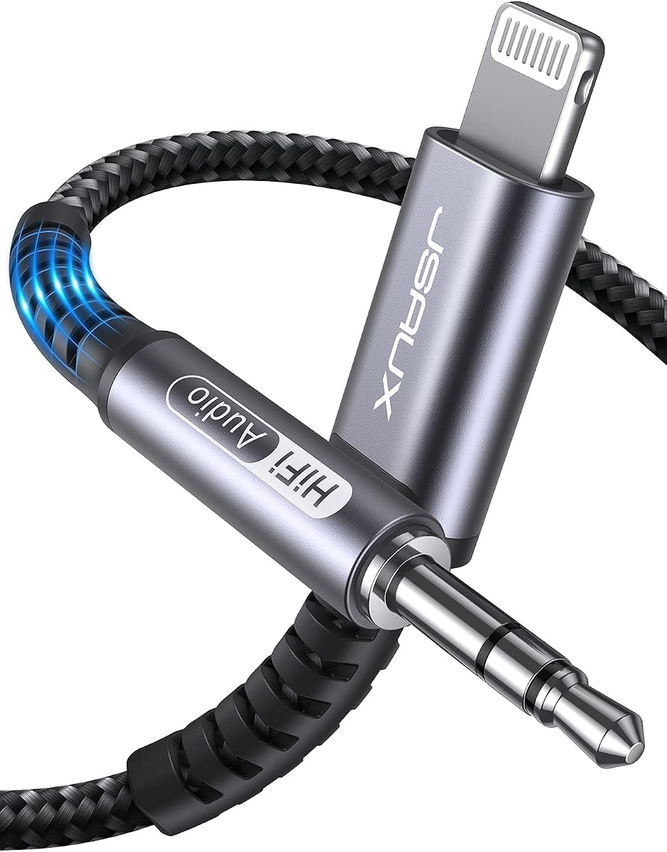 Cable de audio Lightning a 3,5 mm de 6 pies, cable auxiliar certificado Apple MFi, gris | Cable auxiliar certificado Apple MFi, cable de audio Lightning a 3,5 mm, para iPhone 14 13 12 11 Pro Max, XR XS Max, estéreo para automóvil, gris, 6 pies