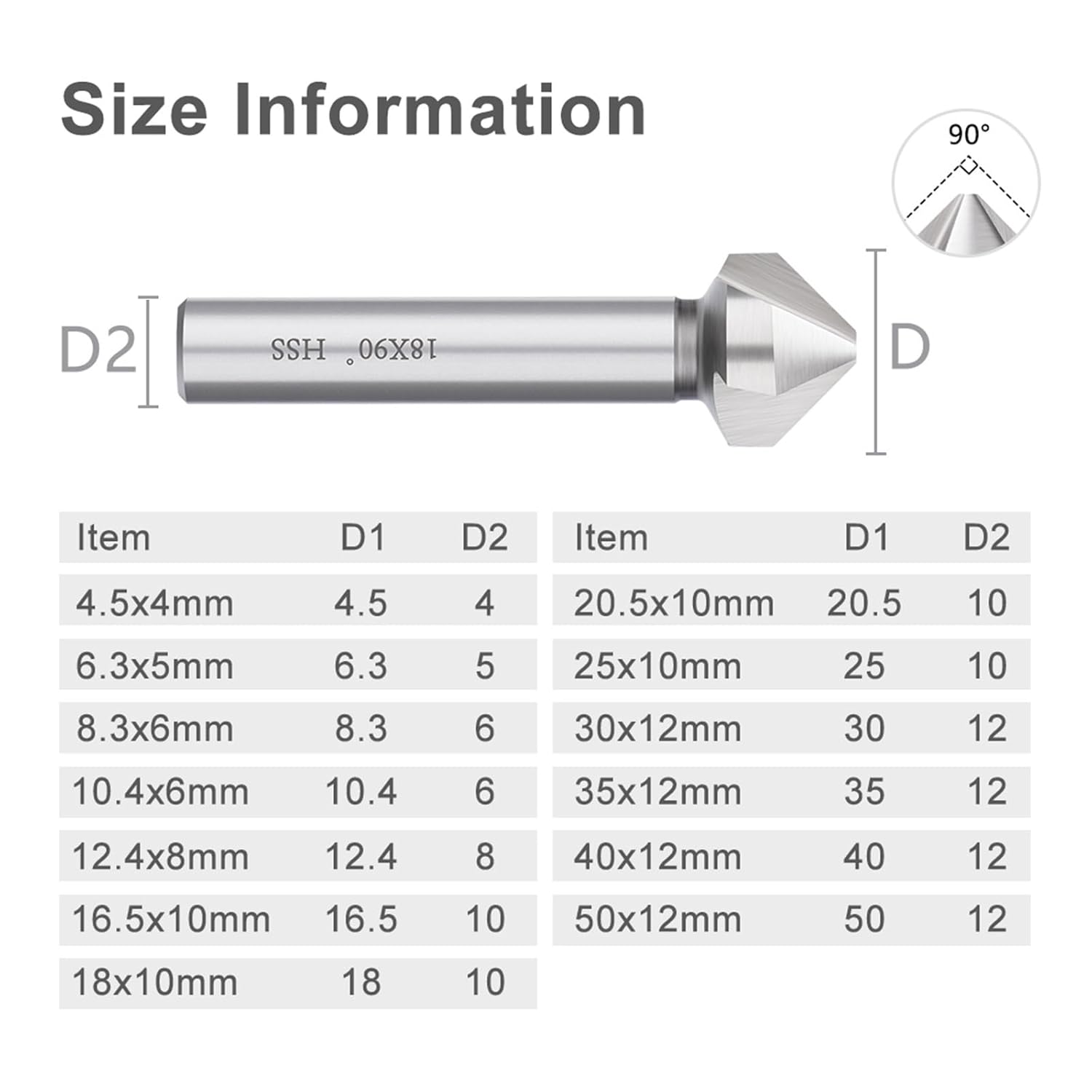 Three-Flute Countersink Drill 4.5-50mm 3 Flute Countersink Drill Bit 90 Degrees HSS Chamfering Cutter High Speed Steel Metal Hole Drilling Tool(Sliver,20.5mm)