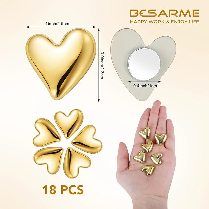 18 Imanes de Refrigerador Forma de Corazón Dorados Decorativos miniatura 2
