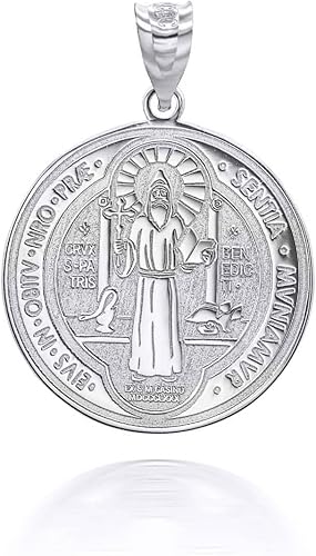 Miniatura 6 de Medalla De San Benito Saint Benedict - Collar con colgante de plata de ley 925 con cadena Rolo y colgante solo