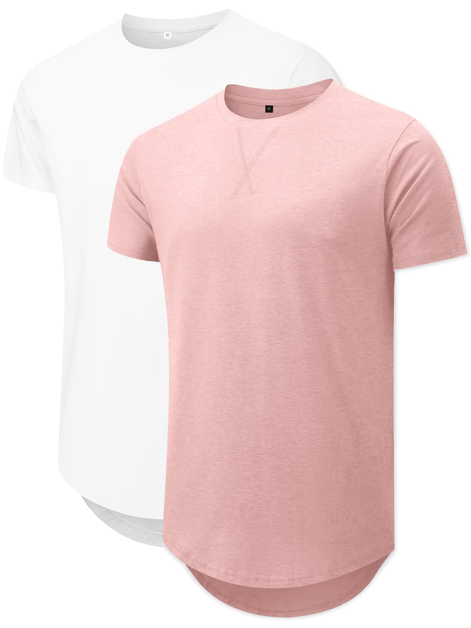 Comdecevis Mens 2 Pack Cotton Crewneck T-Shirts Hipster Hip Hop Longline Tees Shirts