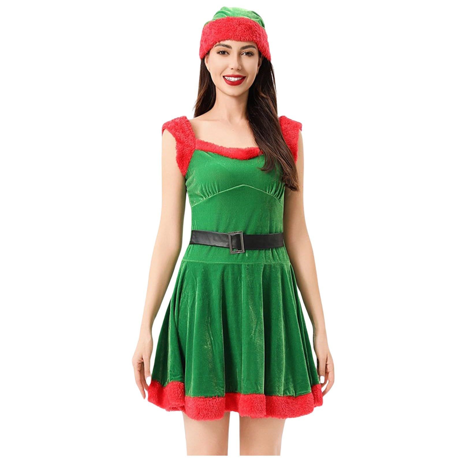Faschingskostüme Damen Sexy Weihnachtsmann Kleid Damen Erwachsene Partykleid Cosplay Santa Kostüm Rot Ohne Fußschutz Weihnachtskleid Körperbetont