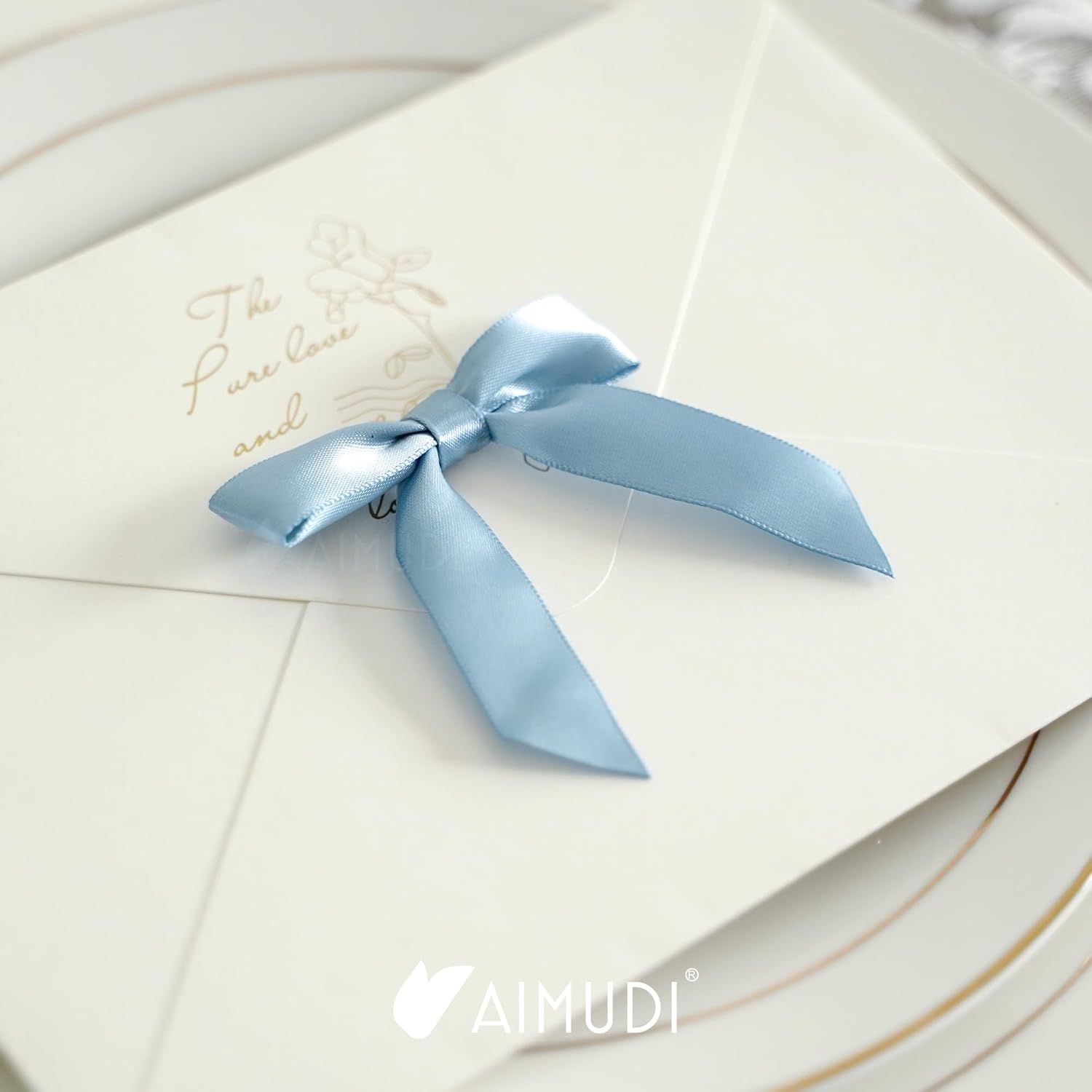 AIMUDI Dusty Blue Bows for Gift Wrapping Premade Satin Bows for Wedding Decor Pre Tied Twist Tie Bows Small Bows for Crafts Treat Bags Cake Pop Party Favors - 50 Counts - Image 7