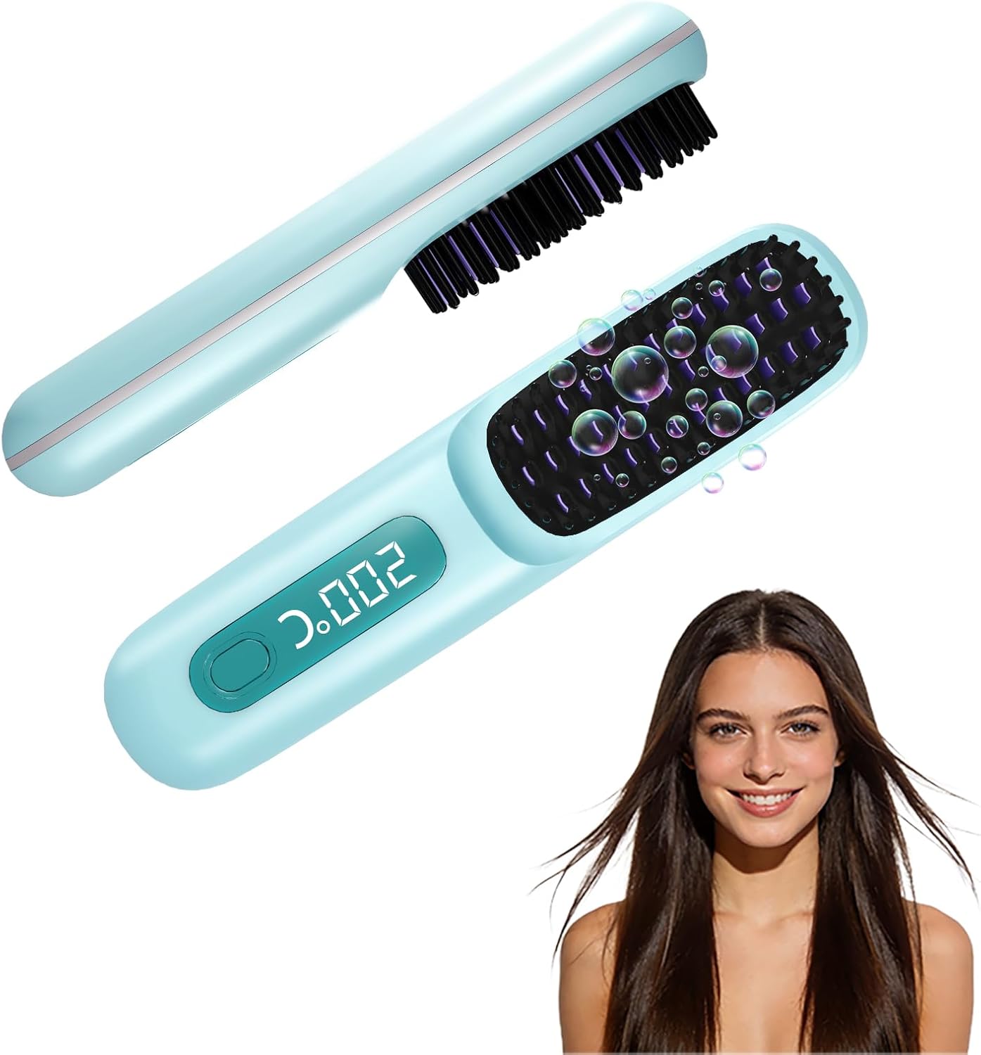 Go Brush Pro 2026, Portable Straightener Brushs for Travel, with LCD Temperature Display, Fast Heating Cordless Mini Hair Brushs (Blue)