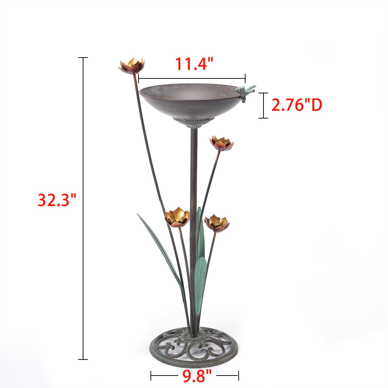 HOUYANG Vogeltränke aus Gusseisen, 29 x 82 cm (B x H), Vogeltränke für den Außenbereich, Vintage-Metall-Vogeltränke, Garten, Hof, Dekoration | Vogeltränke aus Metall, Vintage-Stil, Dekoration für Garten und Hof