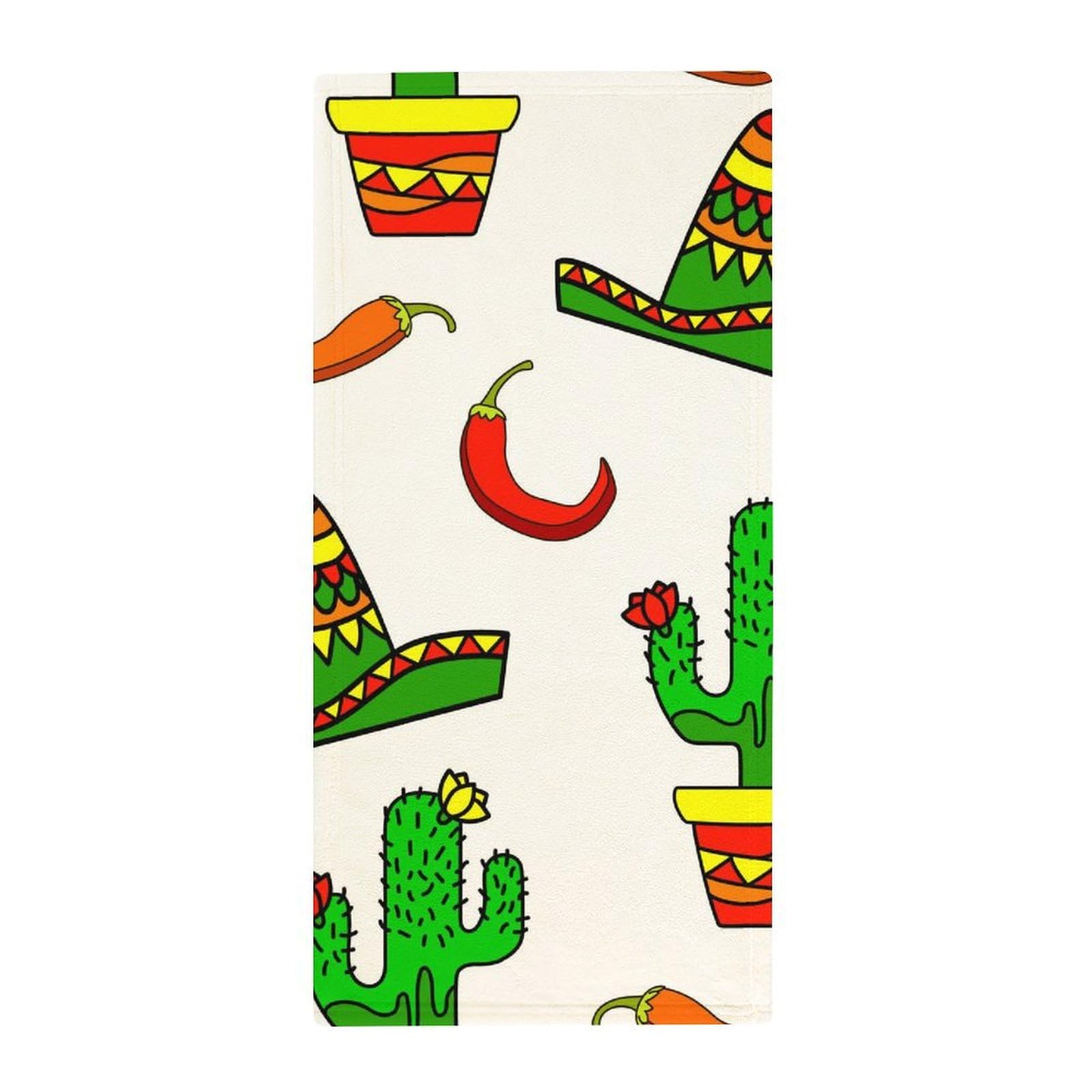 MoBlinko Mexican Cinco De Mayo Hat Hand Towels for Bathroom 14 X 28 in Cactus Absorbent Face Towels Soft Hand Towel for Kitchen Bathroom Hotel Yoga