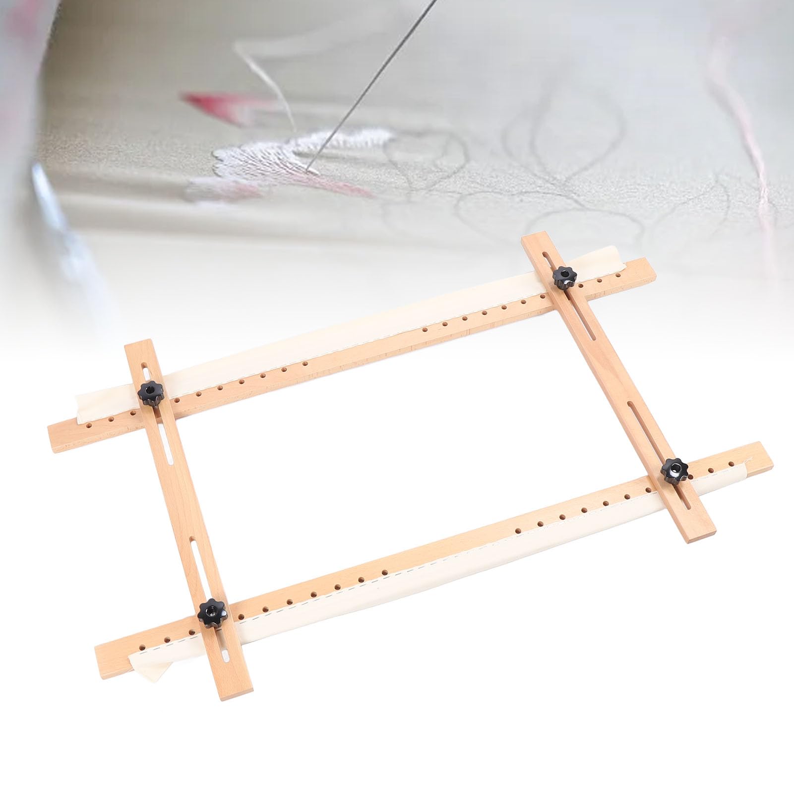 Srliya Stickrahmen aus Holz, Stickständer, Stickrahmen, 99,4 X 59,9 Cm, Verstellbarer Rechteckiger Tischrahmen aus Buchenholz mit Rollklemme, Höhenverstellbar Zum Nähen