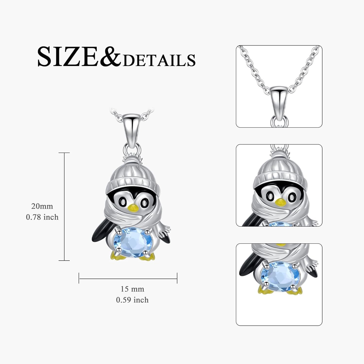 Penguin Necklace for Women 925 Sterling Silver Swiss Blue Topaz Penguin Pendant Necklace Birthday Jewelry Gifts for Daughter - Image 5