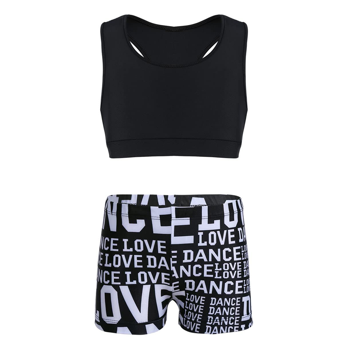 iiniimKids Girls Two Piece Tankini Bathing Suit Sports Gymmnastics Dancing Swimming Outfit Crop Top with Shorts Set Black 8