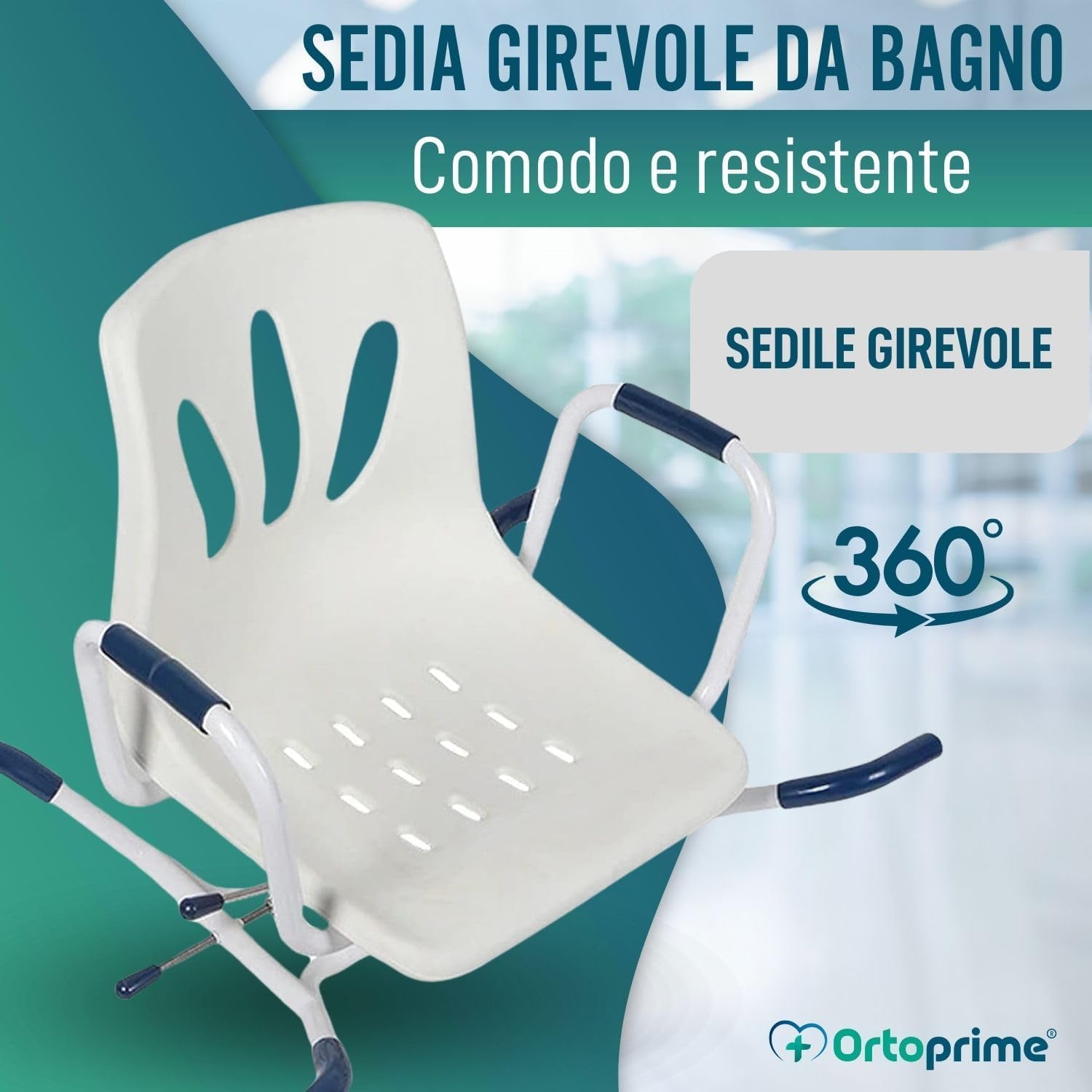 OrtoPrime Sedia Girevole per Vasca da Bagno 360° - Sedile Vasca per Anziani COMODO E SICURO - Sedia Vasca da Bagno Facile da Usare - Trasferimento Sicuro - MISURARE LA VASCA PRIMA DELL'ACQUISTO