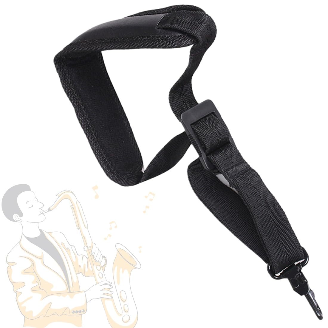 ZKGYUS Sangle de Saxophone, Sangle rembourrée pour saxophone Sax, Ceinture de Sax, Strap avec crochet en métal, Sangle de Portage Noir
