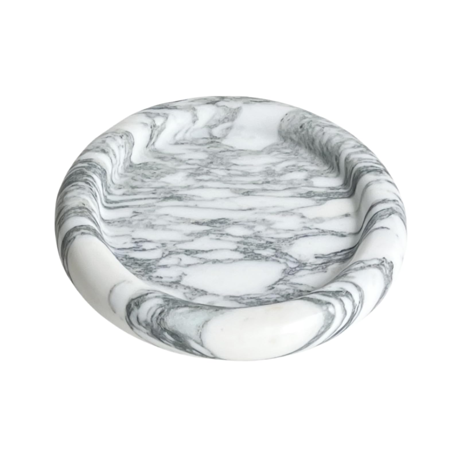 StonePlus Marble Natural Round Bathroom Vanity Serving Tray, Decorative Storage Tray Circular Edge (Arabescato White)