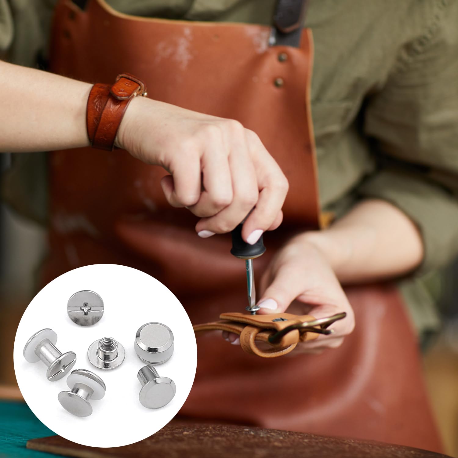 Kit 100 Rivetti A Vite Chicago - Argento, Misure 4-12mm, Per Pelletteria E Fai Da Te - Foto 4