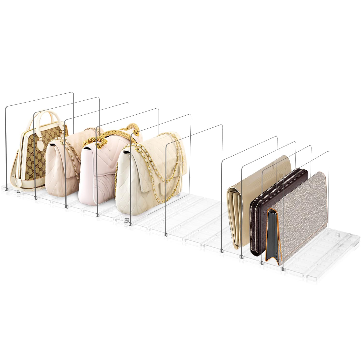 Fangoo 10 Pezzi Divisori Per Borse E Armadi – Organizer Trasparente Regolabile Per Borse, Libri, Mensole, 41x24x21 Cm
