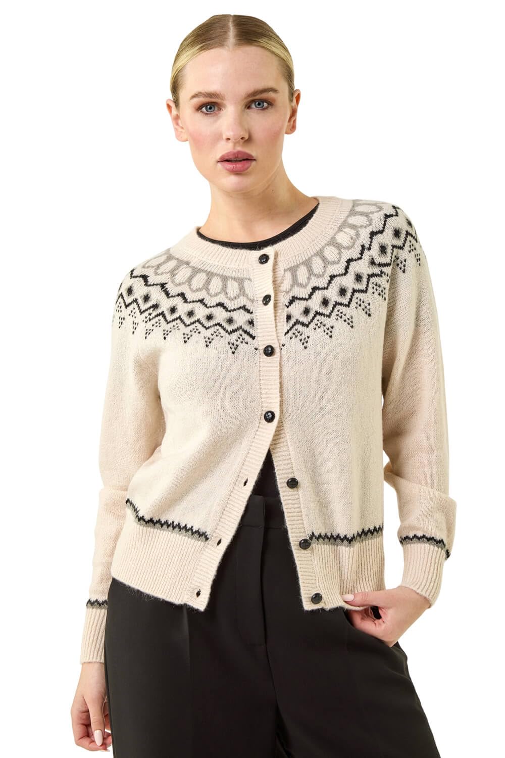 Roman - Women's Cardigan - Wool Blend - Ivory - Size 14