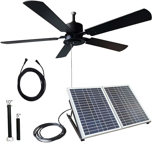 Miniatura 10 de MANANASUN Ventilador de techo solar para exteriores de 52 pulgadas con aspas de madera, panel solar total de 40 W para porches, patios, cenadores,