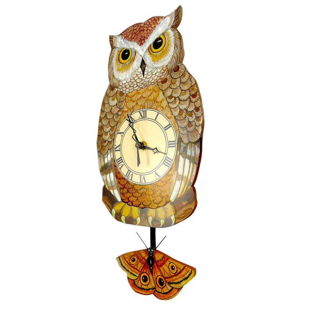 Modern Artisans Night Owl Pendulum Wall Clock, 14.5" Made in the USA