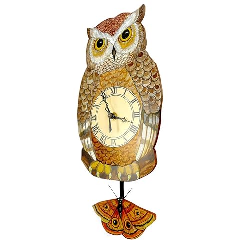 Miniatura 3 de Modern Artisans Reloj de pared con péndulo de búho nocturno, color marrón
