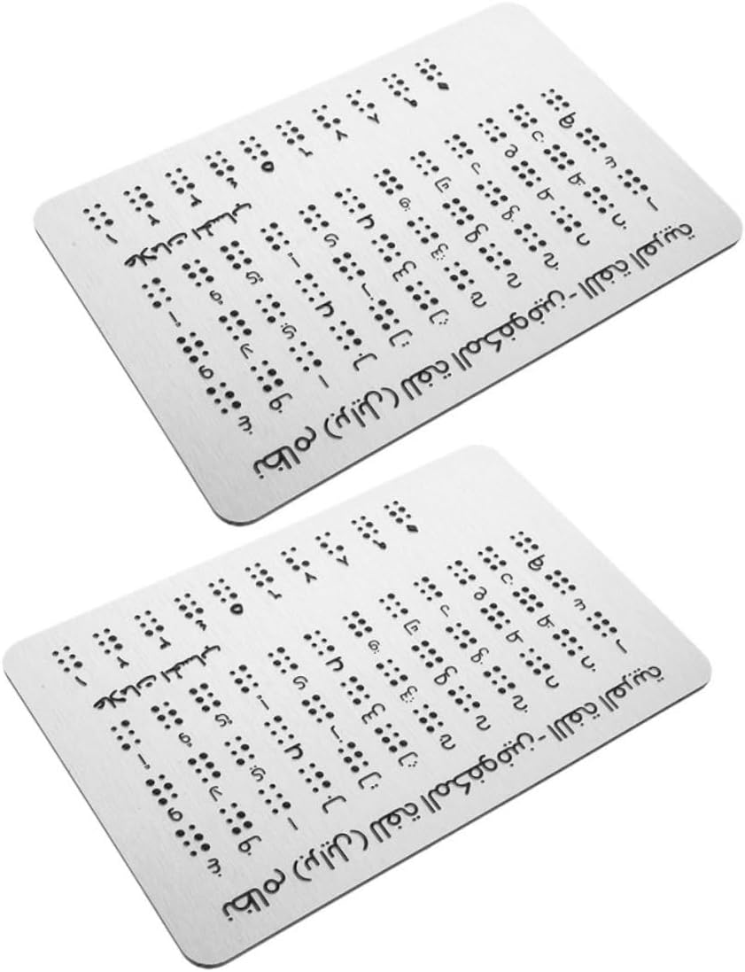 KOMBIUDA 2pcs Aluminum Arabic Braille Alphabet Board with Raised Dots, Braille Learning Aid for Beginners, Portable Educational Tool for Blind and Students, Montessori Visual Impairment Aid