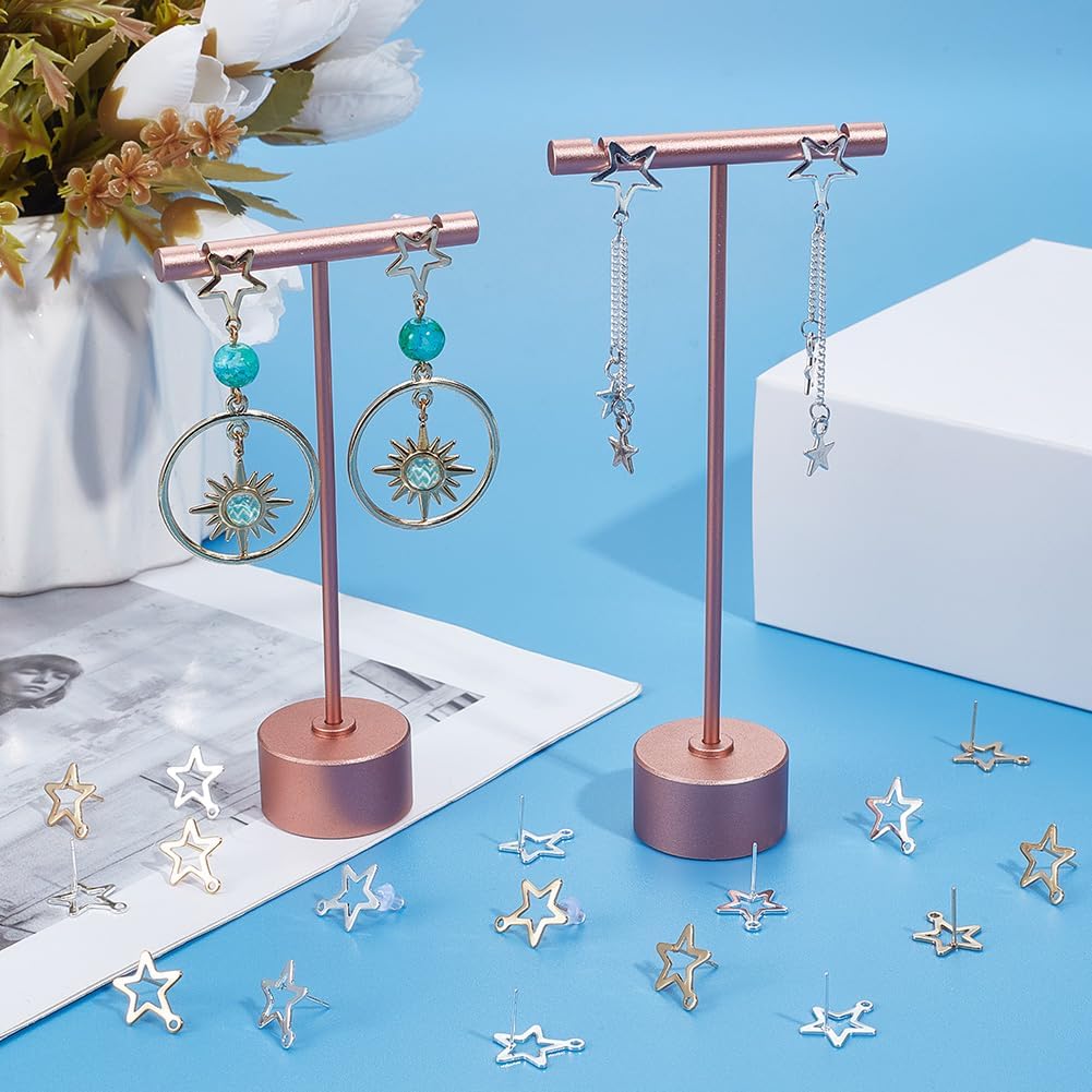 SUNNYCLUE 1 Box 100Pcs Star Earring Posts 24K Gold Plated and Sterling Silver Plated Earring Findings Stud Earrings with Loop Stars Earring Studs for Jewelry Making Accessories DIY Dangle Earrings