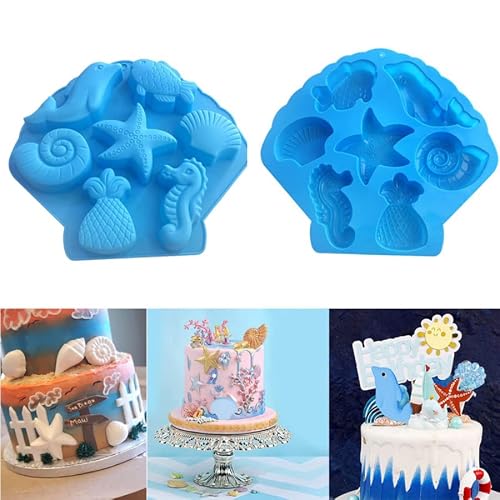 Silicone Molds, Sea Animal Dolphin/Conch/Starfish/Shell/Seahorse/Fish Tail Soap Mold For Bath Bomb Jelly Mousse Candy Chocolate Mold, Soap Jelly Molds, Chocolate Handmade Cakes #TOP5