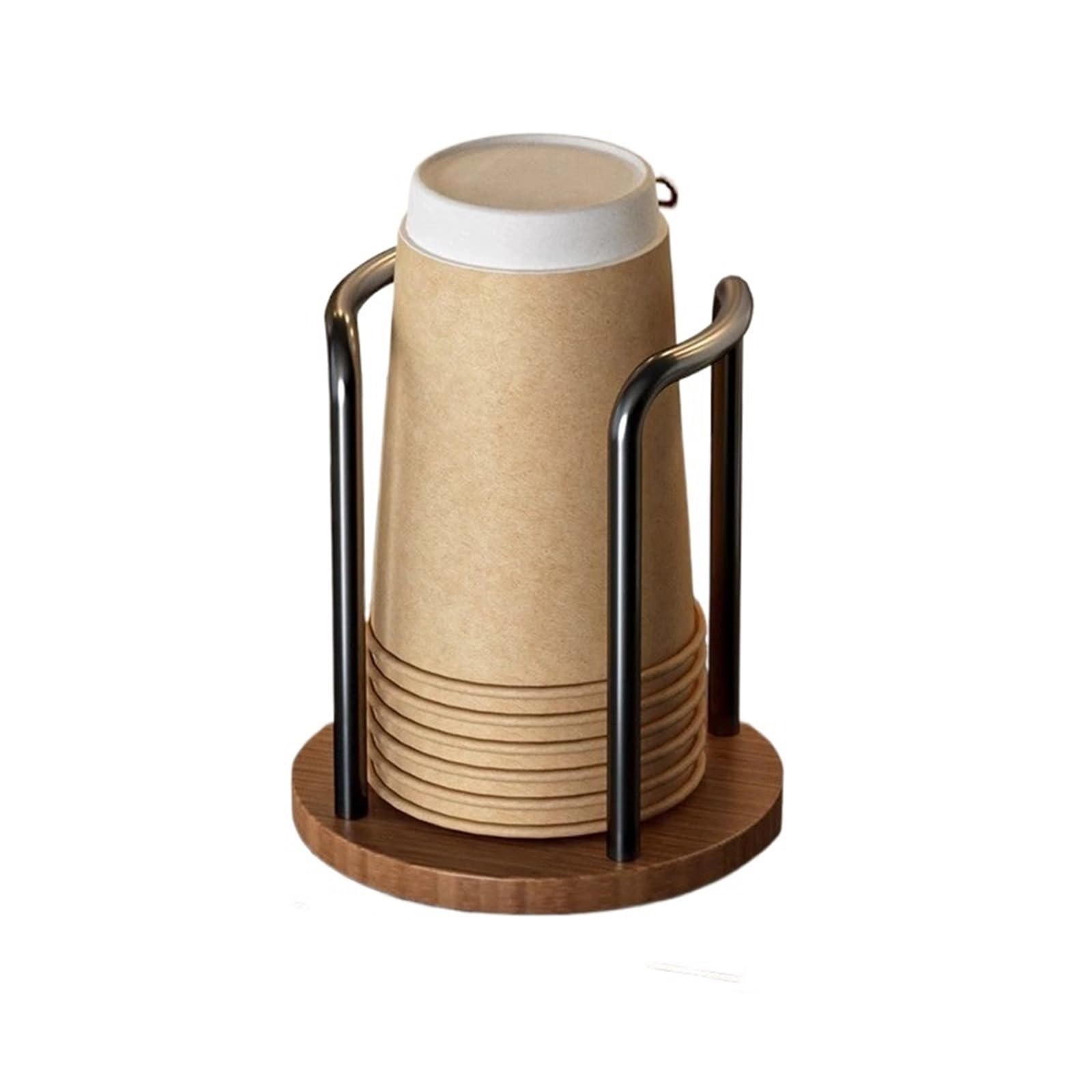 ITRHJTGP Cup Organiser Coffee Cup Dispenser Rack with Wood Base and Lid Organizer for Countertop - Perfect for Paper Cups, and for Countertop(Single Cup-Black)
