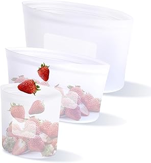 Reusable Silicone Storage Containers Bags Dishwasher Microwave Safe, BPA Free Silicone Bags, Reusable Gallon Freezer Bags for Sandwich, Cereal, Vegetable, Home Organization (Pink 8oz 18oz 32oz 3Pack)