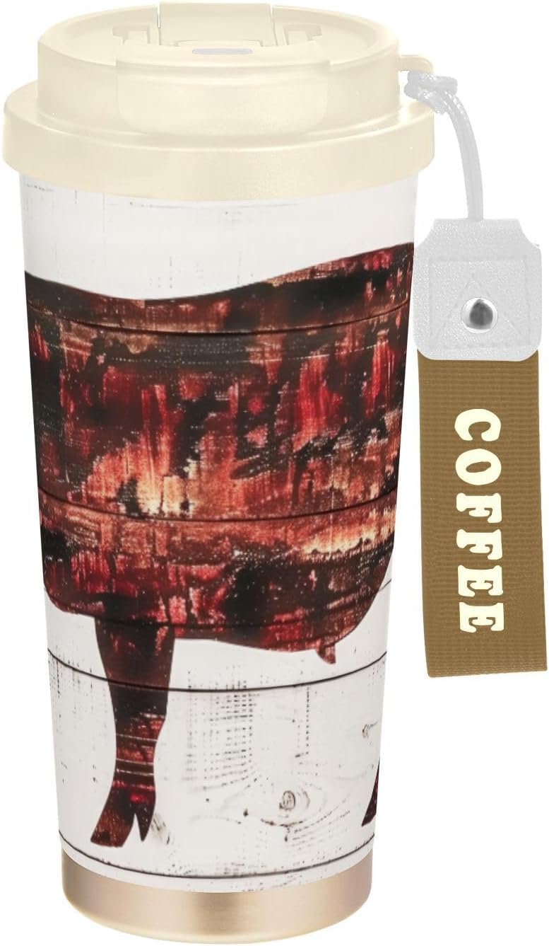 Pig Silhouette Board Insulated Coffee Mug with Straw & Flip Lid, 16.9oz Iced Tumbler Cup, Double Wall Vacuum Mug for Travel Office