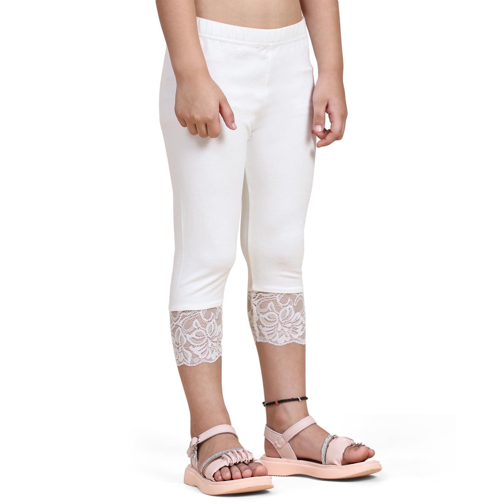 2K Kids Girls Capri Leggings with Lace (White,11-12 Years) - Image 3 thumbnail