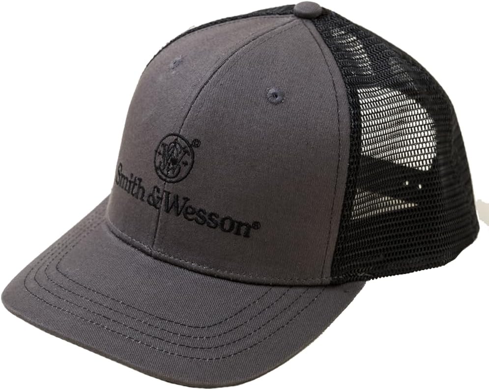 Smith & Wesson Officially Licensed Men's Trucker Hat, Classic S&W Embroidered Logo, Mid-Profile Baseball Cap