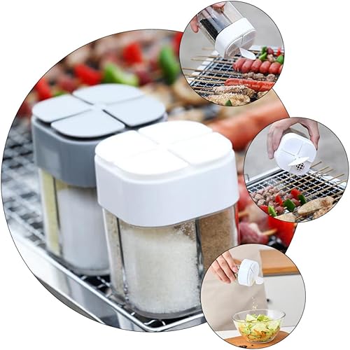 Miniatura 4 de UPKOCH Azúcar Shaker - 2 recipientes 4 en 1 con tapa con tapa, contenedor de polvo de viaje, tarros de rejilla, salero y pimentero, botellas de