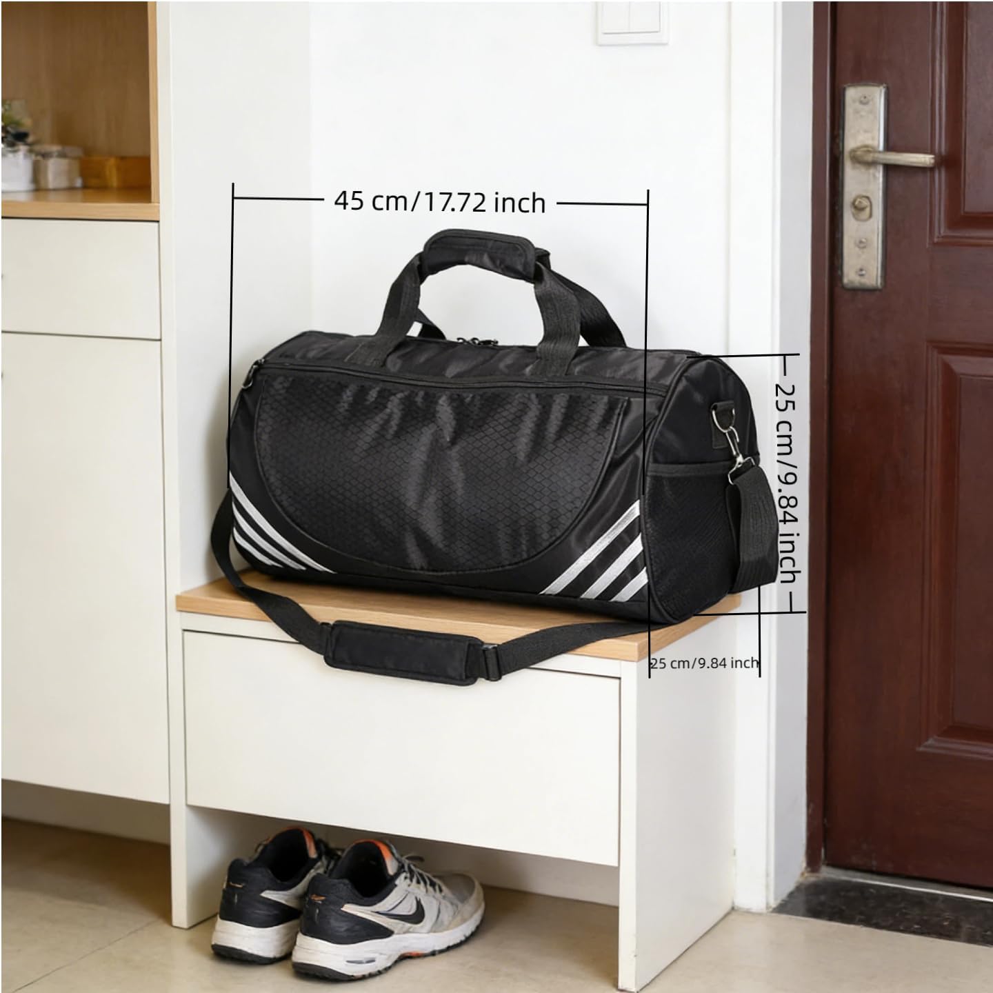 1 Pack Sports Duffel Bag, Large Gym Tote, Water-Resistant Travel Duffle, Durable Woven Nylon Gear Bag with Adjustable Shoulder Strap & Carry Handles, for Workout, Travel, Sports (Black)