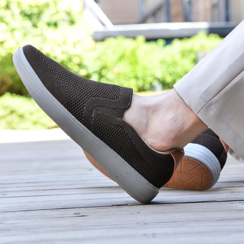 Puxowe Men's Casual Slip On Walking Shoes Mesh Loafer Fashion Sneakers Size 7.5 US Brown-Deep Gray3