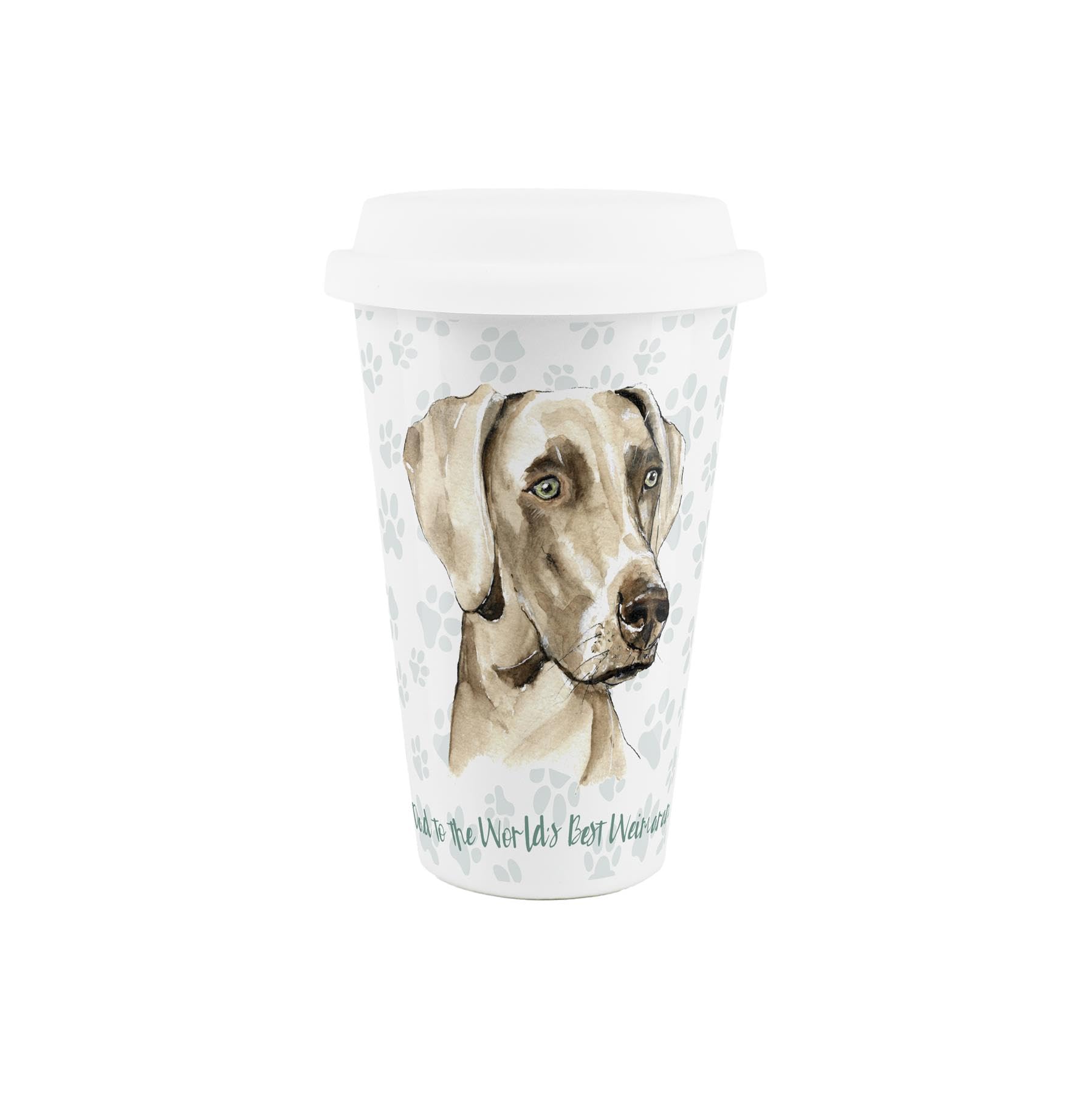Purely Home World's Best Weimaraner Dog Ceramic Travel Mug - Novelty Gifts for Dog Dads - Reusable Silicone Lid Double-Walled Insulated Hot/Cold Drinks Tea Coffee Cup