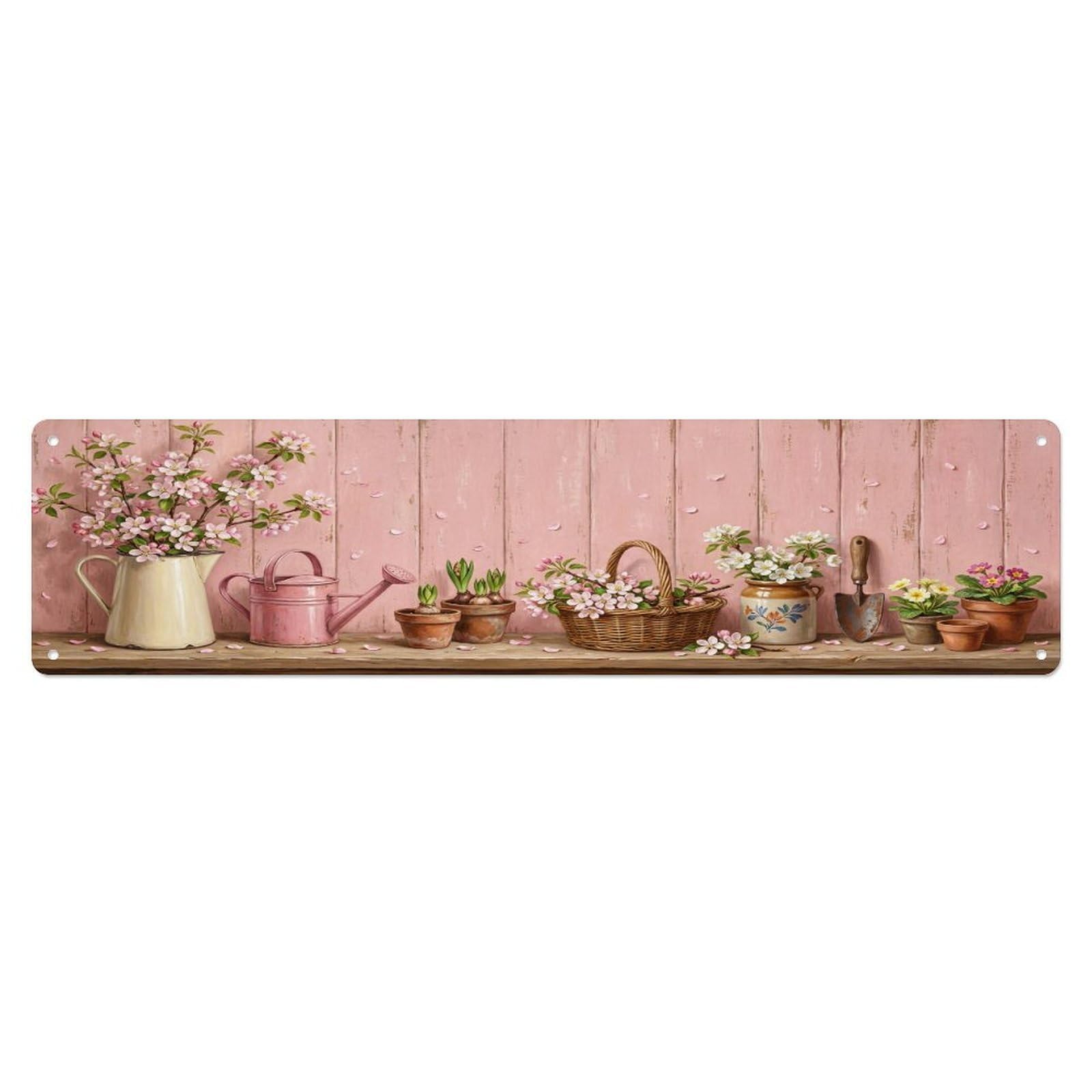 Floral Garden Tools Apple Blossom Pattern Print Metal Tin Sign
