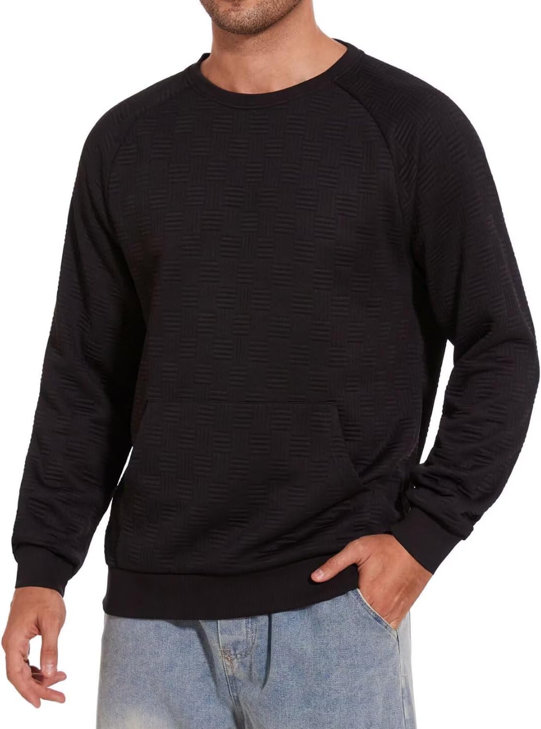 Pdbokew Men's Lightweight Sweatshirts with Kangaroo Pocket Relaxed Fit Crew Neck Pullover Shirt