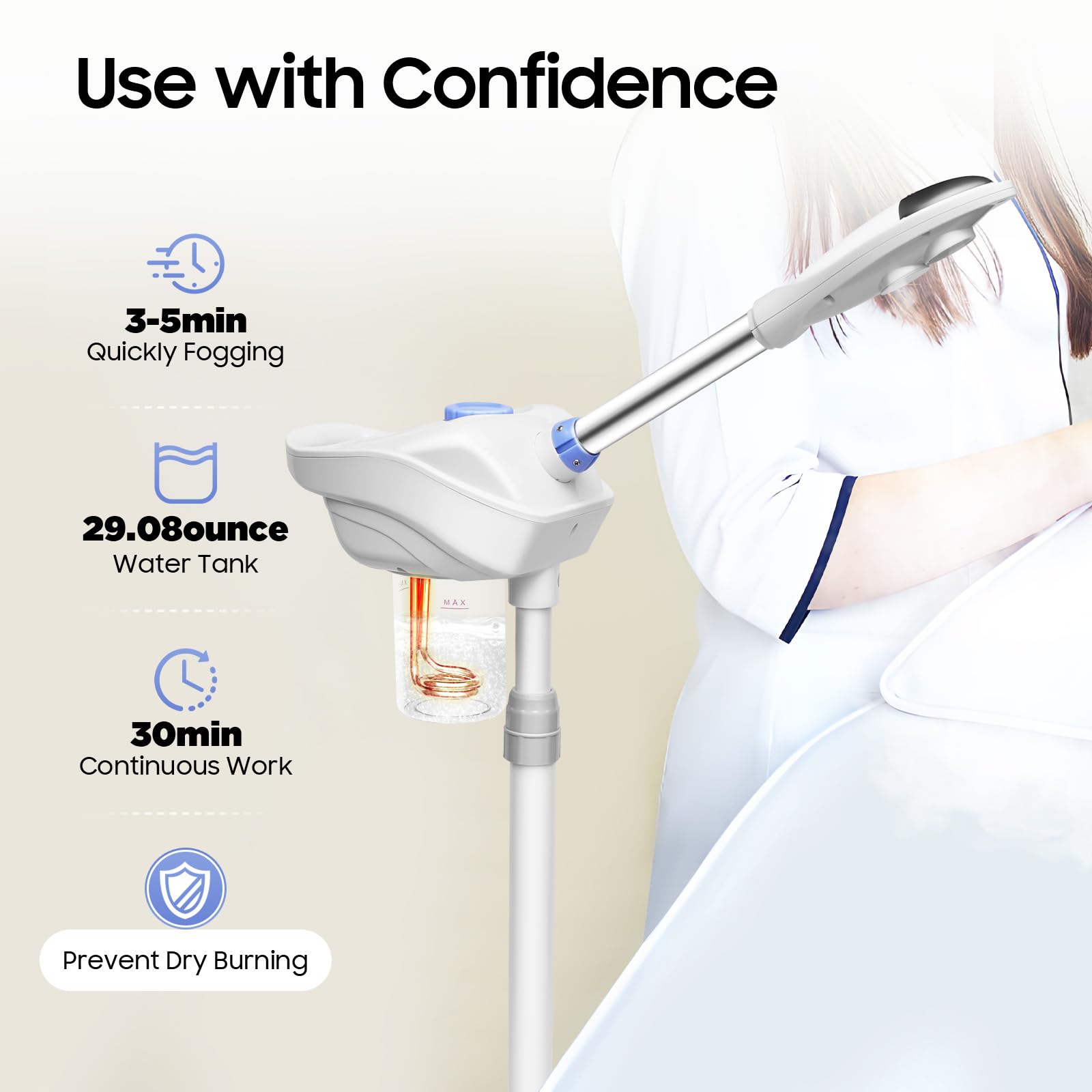 MINRS Vaporizzatore viso Studio cosmetico sauna viso vaporizzatore con ugello girevole a 360 gradi per la pulizia profonda del viso