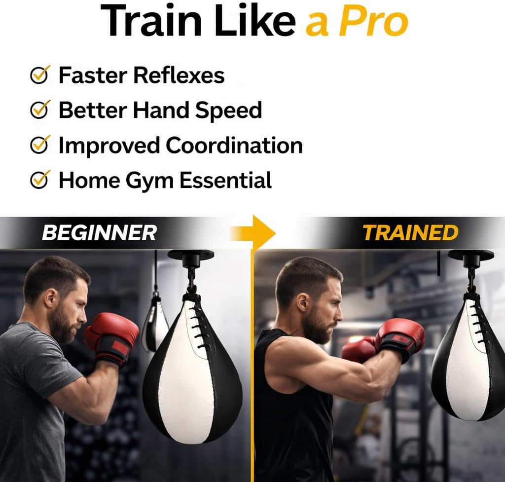 Speed Bag Boxing Ball with Swivel Loop Hand Stitched Rexine Punching Ball with Latex Bladder for Boxing Training, Home Gym & Fitness Workouts