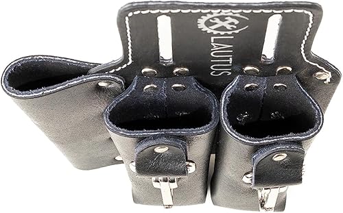 Miniatura 4 de LAUTUS Portaherramientas de cuero con 3 bolsillos para alicates, regla plegable, destornillador y broche de cuchillo, se adapta a cinturones de