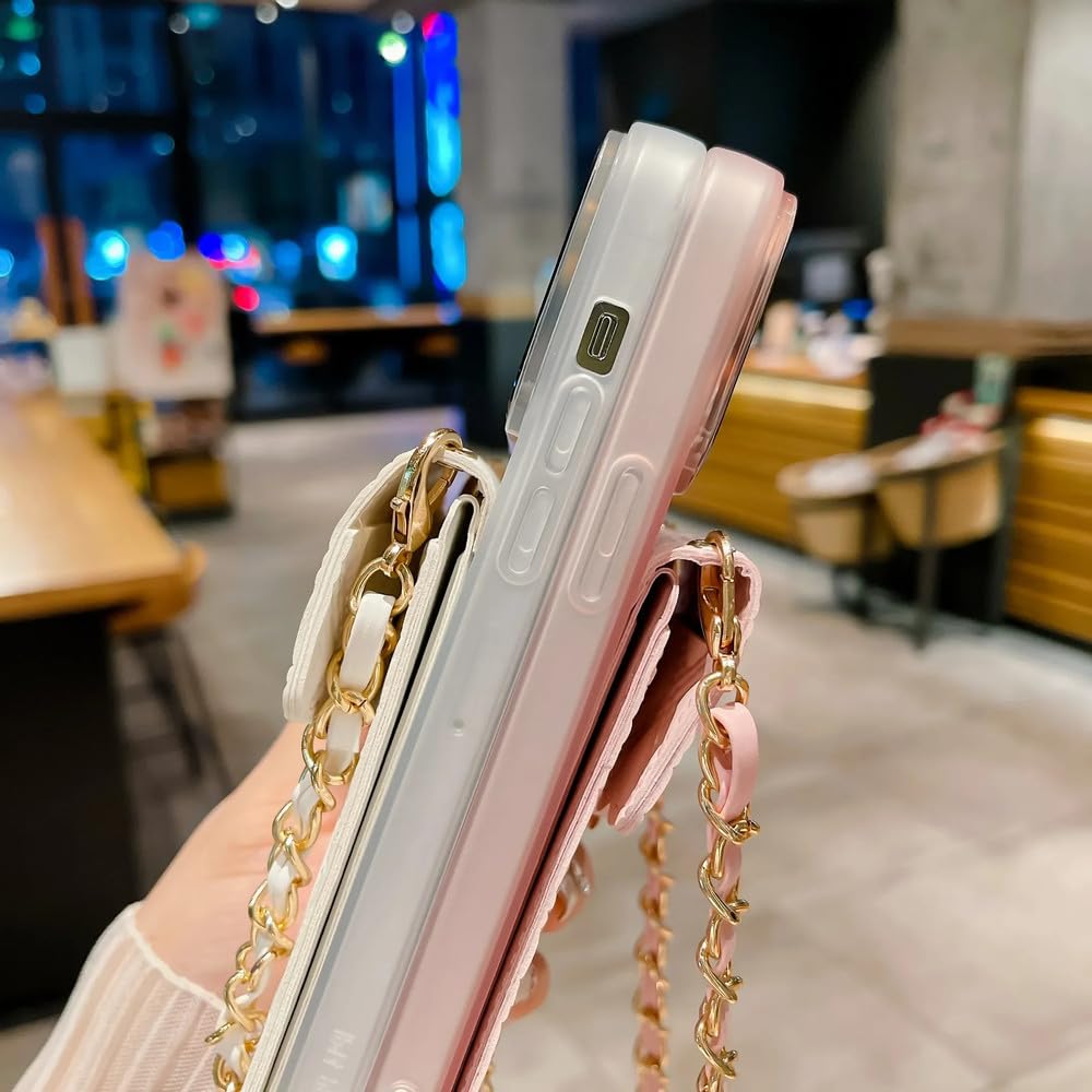 z damskim lustrem do makijażu etui na karty pasujące do iPhone 15 Pro Max 14 13 12 11 odpinany pasek na ramię etui na telefon, różowy, do iPhone 14 Pro