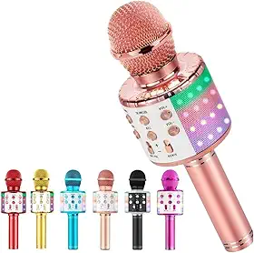 Microfone de karaokê Bluetooth sem fio, recarregável para crianças, máquina de karaokê, alto-falante portátil para casa KTV festa de aniversário infantil Premium Tec Quality (Rosa)