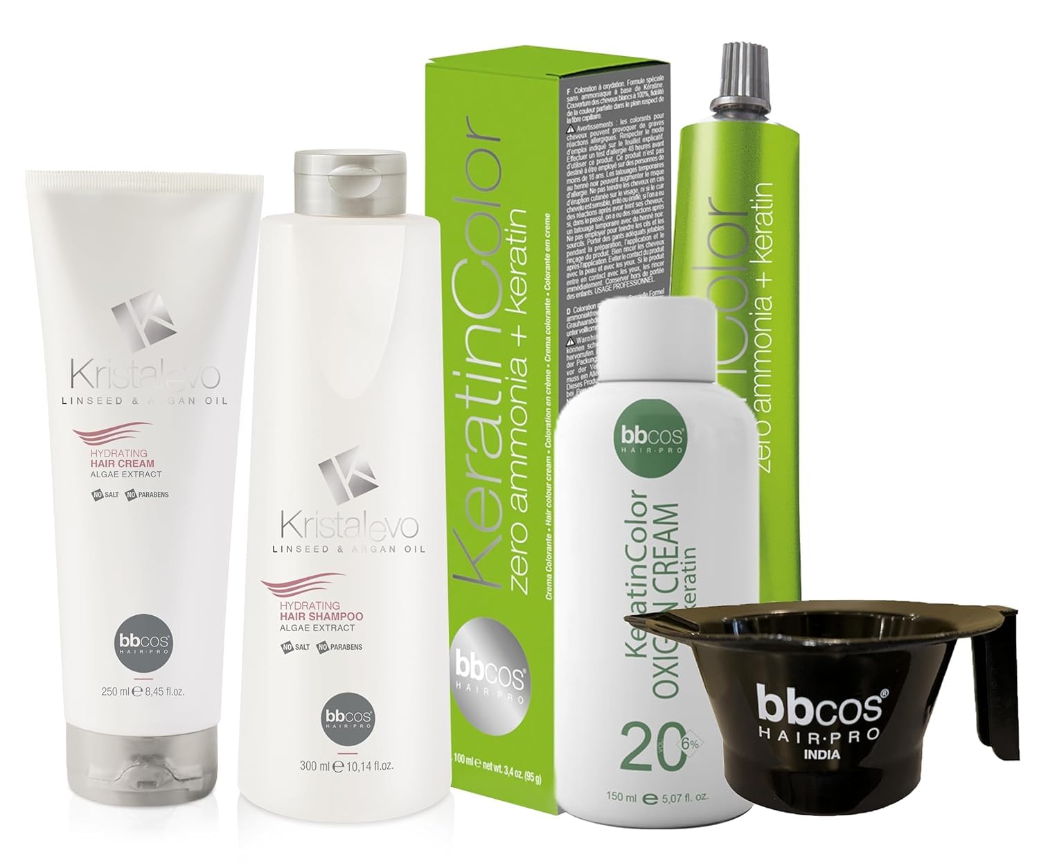 Bbcos Hair Pro® KeratinColor Zero Ammonia Permanent Hair Color With Developer, Hydrating Shampoo, Cream With Mixing Bowl Total Hair Care Combo Kit-image-5